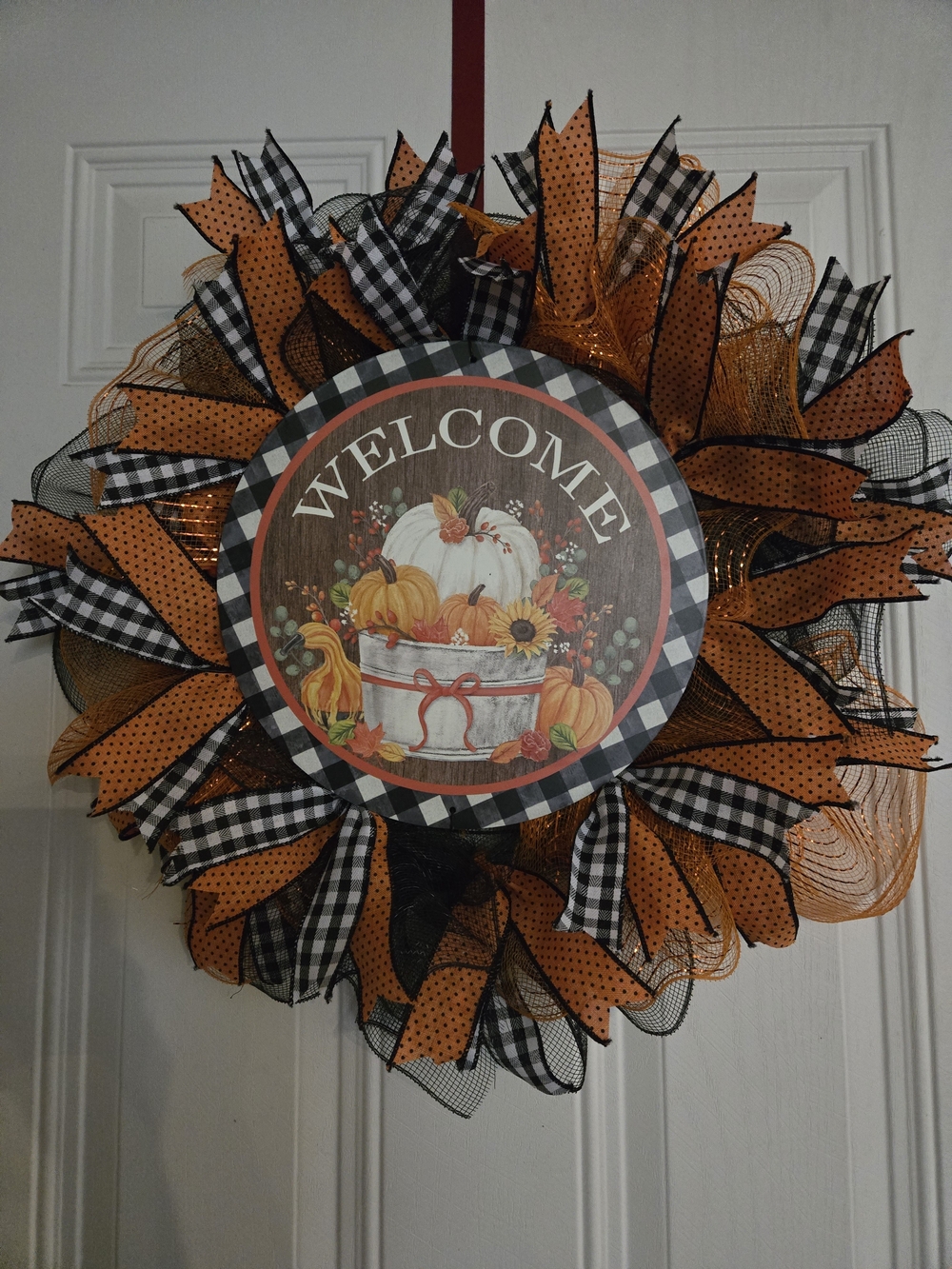 Welcome Fall Pumpkin Wreath - Orange, Black, White